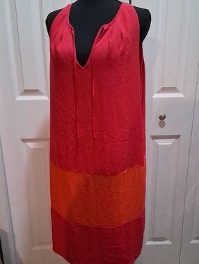 Joe fresh Pink And Orange Sleeveless Shift Dress . Dual Layers And Open Back.